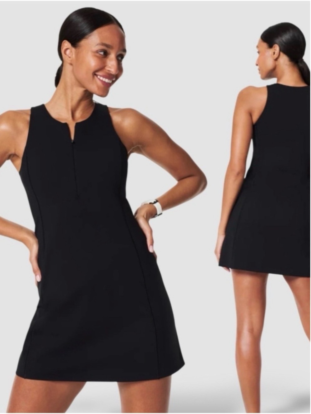 SPANX THE GET MOVING ZIP FRONT BUILT IN SHORTS DRESS Black XL Sporty Athleisure